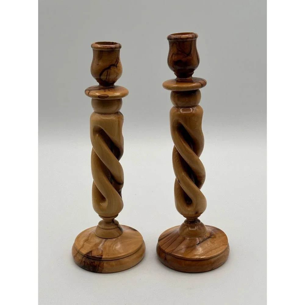 Handmade Olive Wood Candle Holders Craft 9
